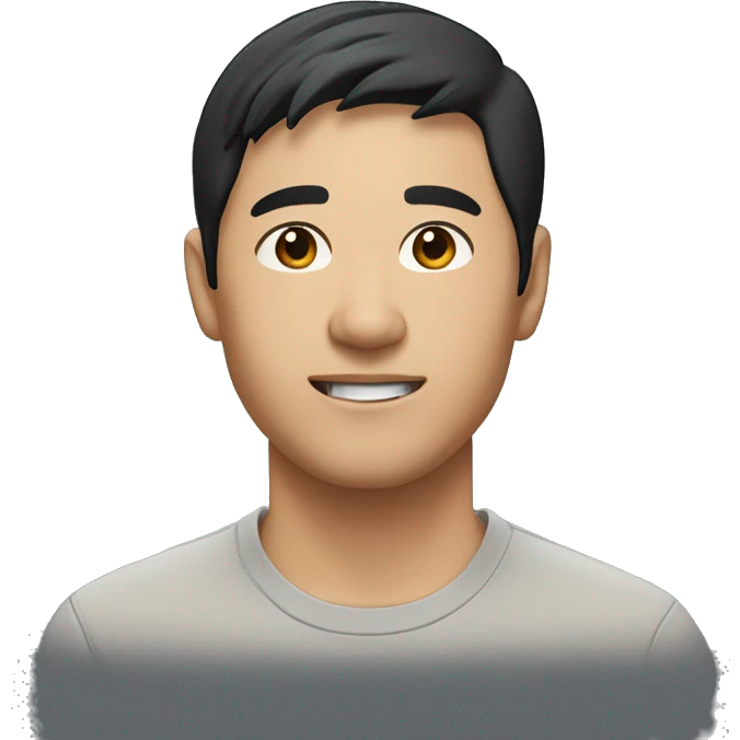 A head and shoulders shot of a 34 year old Asian man, with short black hair,   with brown eyes wearing a t-shirt. emoji