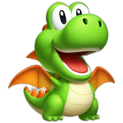Yoshi from Mario Party head only breathing fire emoji