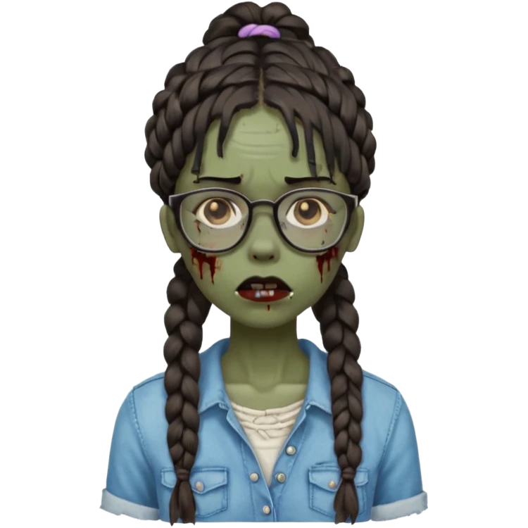 black zombie girl with glasses and braided hair emoji