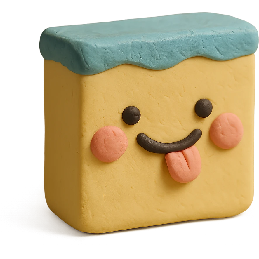 cleaning sponge with a cute smiling face, playful expression, pastel colors in claymation style emoji