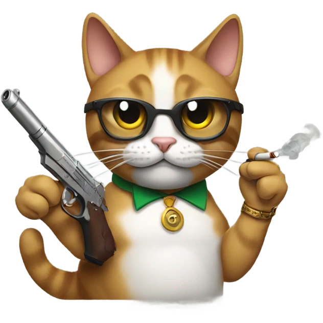 a cat with a gun, and is also smoking a cigar emoji