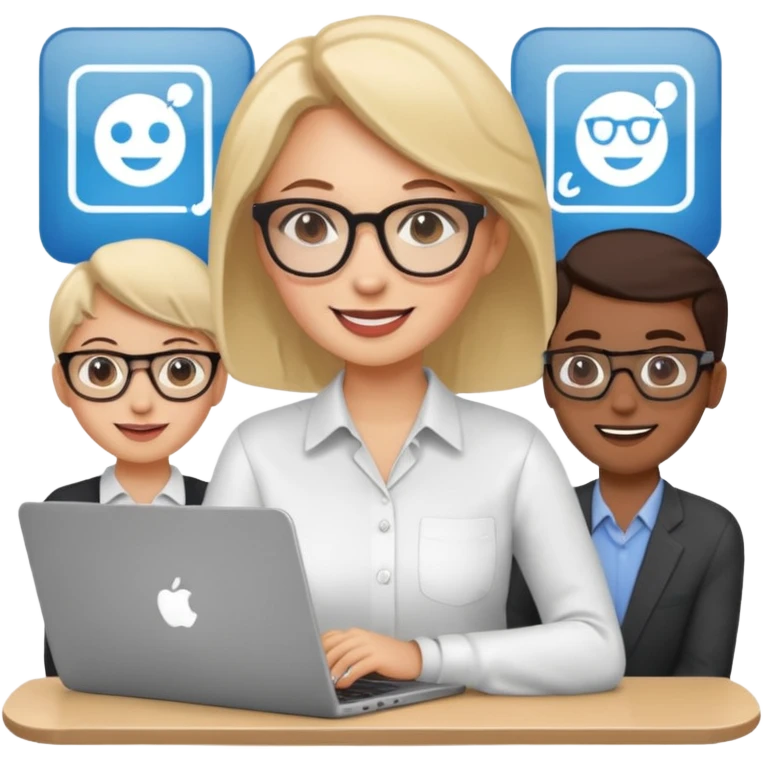 a woman developer in a meeting with others developers emoji