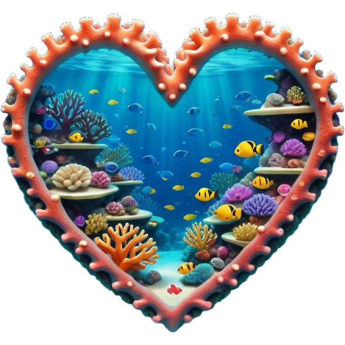 Cinematic Realistic Heart Reef Landscape Emoji, depicted with a naturally heart‚Äêshaped coral formation in vibrant marine hues, rendered with detailed underwater textures and luminous lighting. emoji