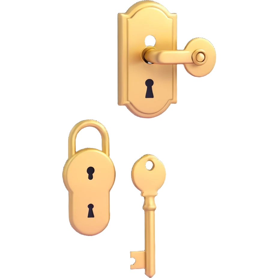 door being unlocked with shiny gold key in lock emoji