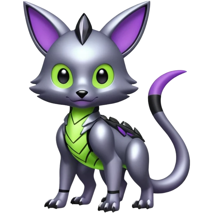 Futuristic modern Cute cool shiny metallic alloy silver-grey-black-obsidian purple neon-green white lime animal hybrid Fakemon full body emoji