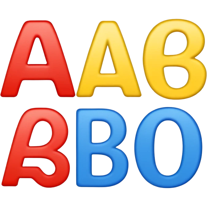 cartoon-style letters A, B, C with smiling faces in bright colors emoji