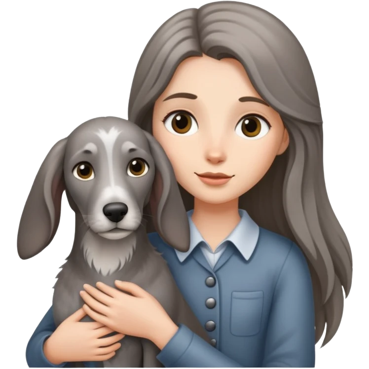 A long-haired girl holding a gray hound emoji
