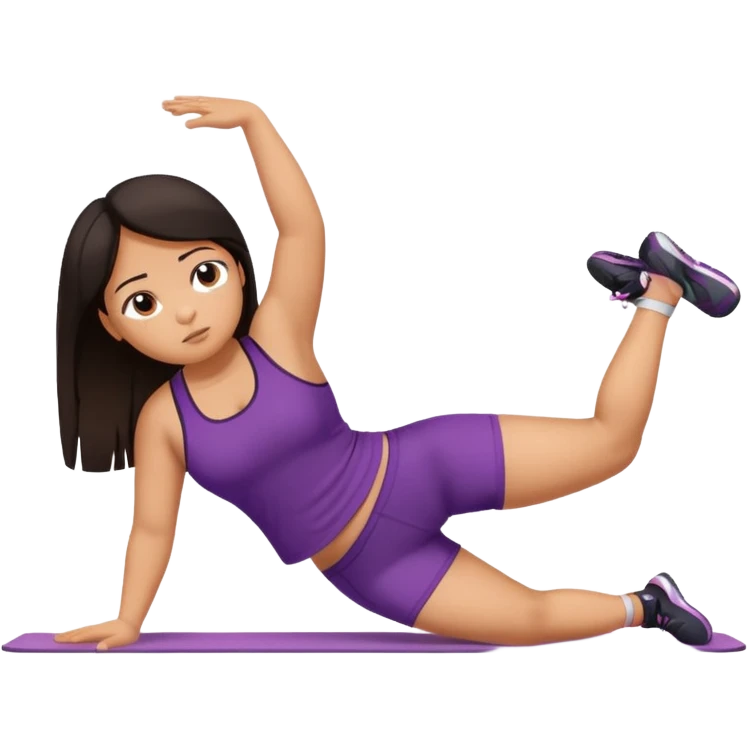 Sad fat girl doing side plank dark hair emoji