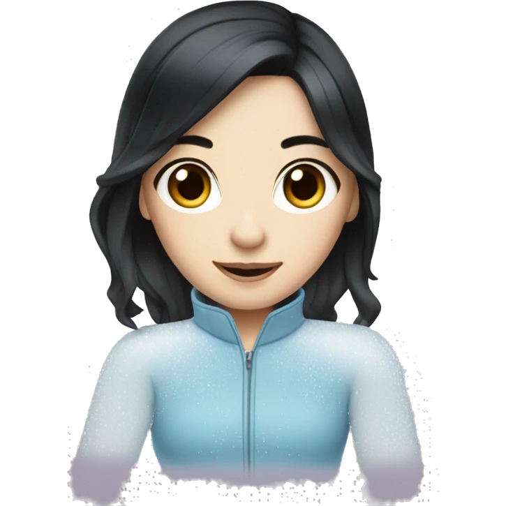 A girl ice skating with black hair and pale skin emoji