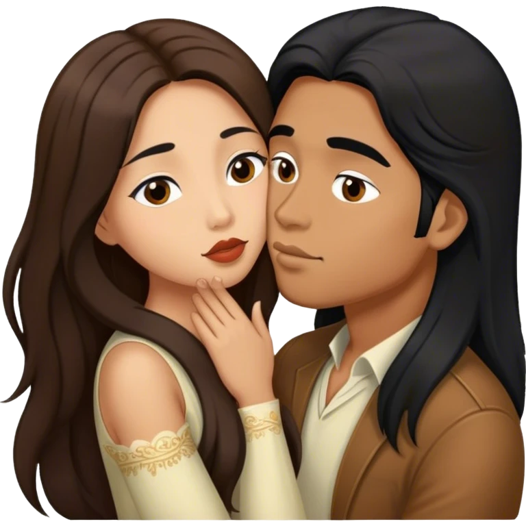 Caramel brown Guy with long black hair kissing brown hair Filipina emoji