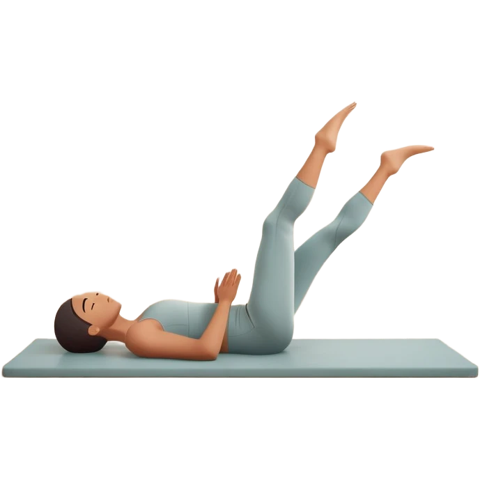 A person performing a Pilates exercise on a mat in a clean, modern studio. The focus is on core strength and flexibility, with a neutral, calming color palette. Simple equipment like a reformer machine and a soft, tranquil background enhance the feeling of controlled movement and focus. emoji