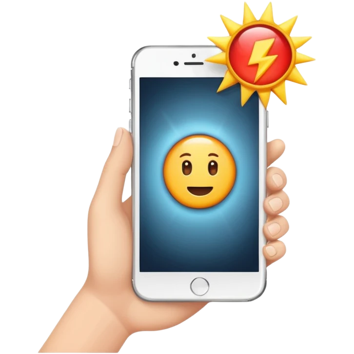 a hand holding a phone taking a picture with flash emoji