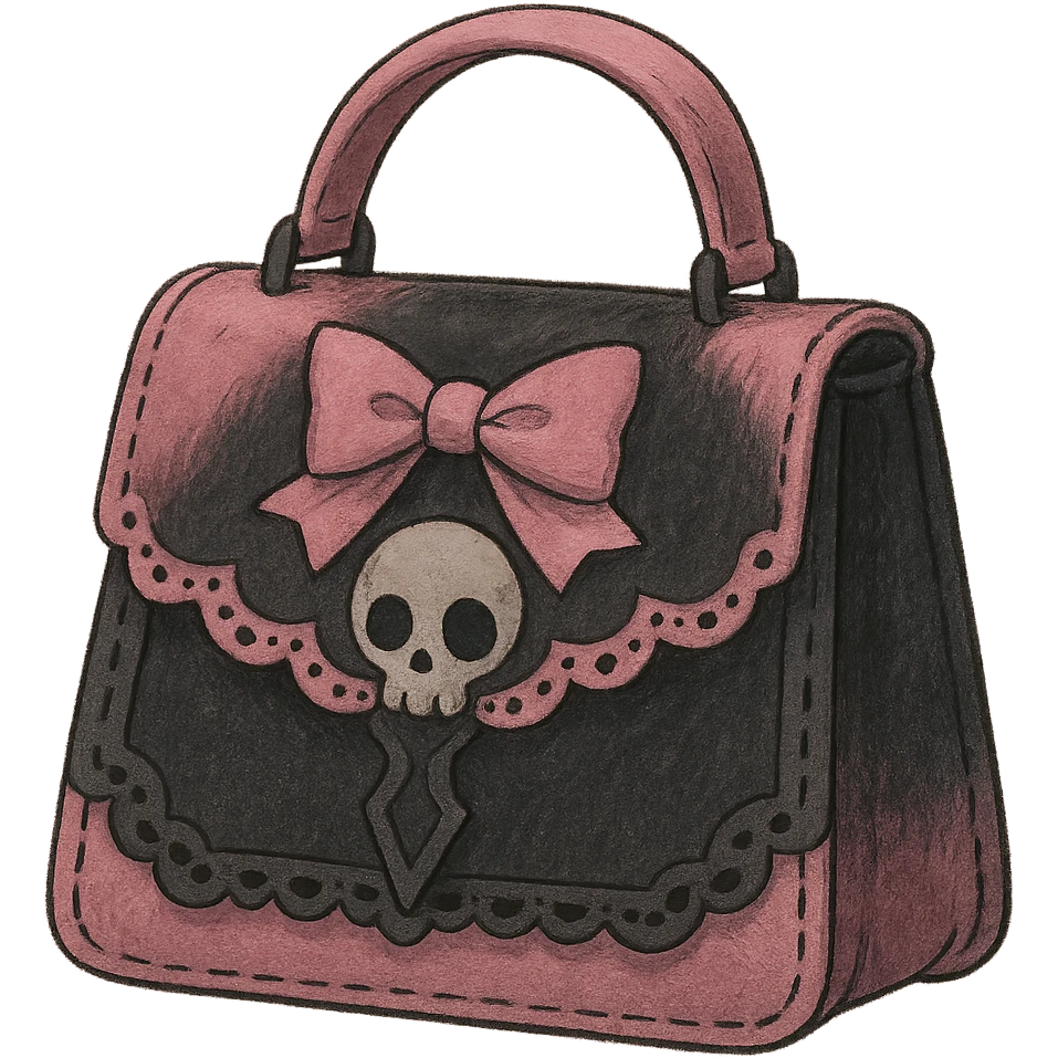 ghibli style pink and black gothic purse emoji