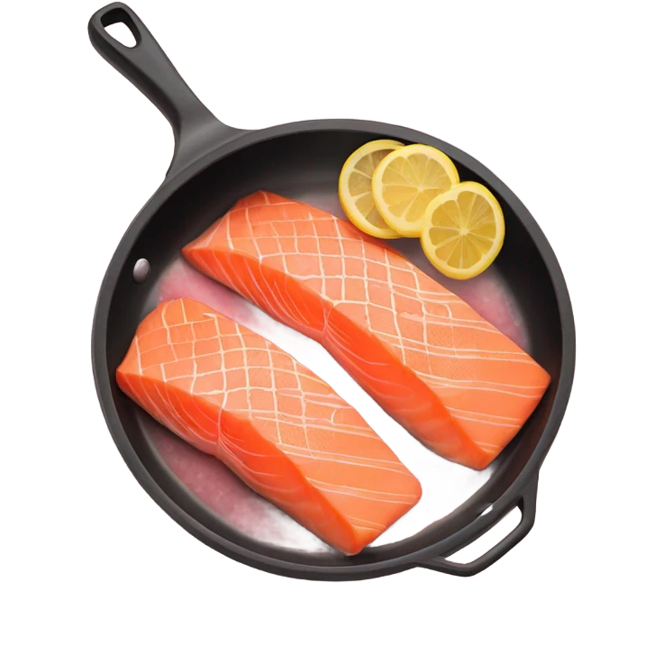 Salmon fish on frying pan emoji