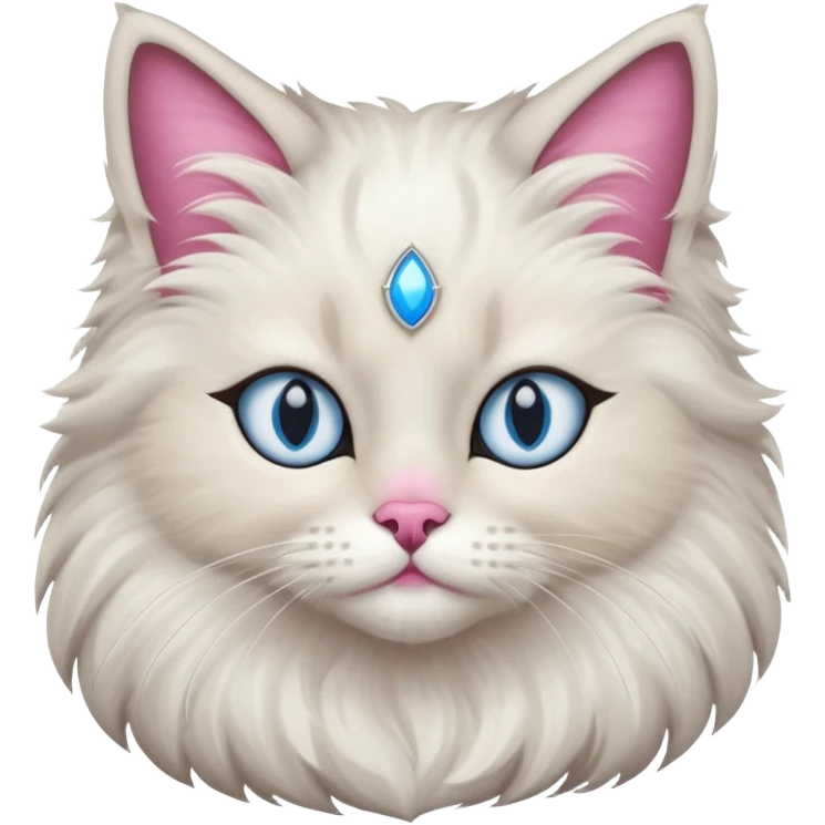 Neva masquerade cat, very fluffy, gray and white, with blue eyes and pink nose emoji