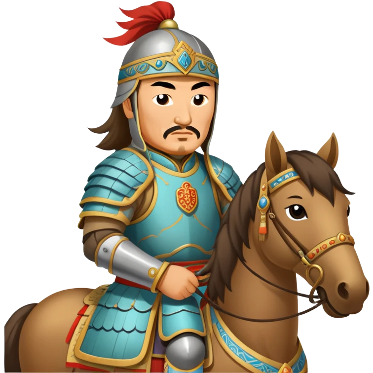 Genghis Khan on horseback with traditional Mongolian armor emoji