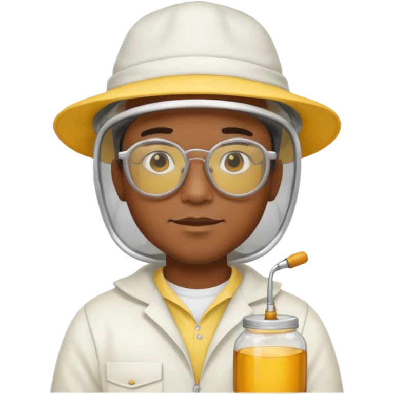 black male bee keeper with white hat and yellow glasses, white outfit,  emoji