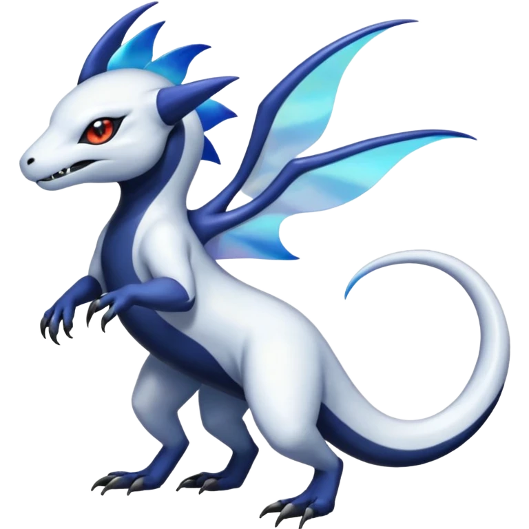 White iridescent Salandit-Absol-Shinx-fusion-hybrid, full body emoji