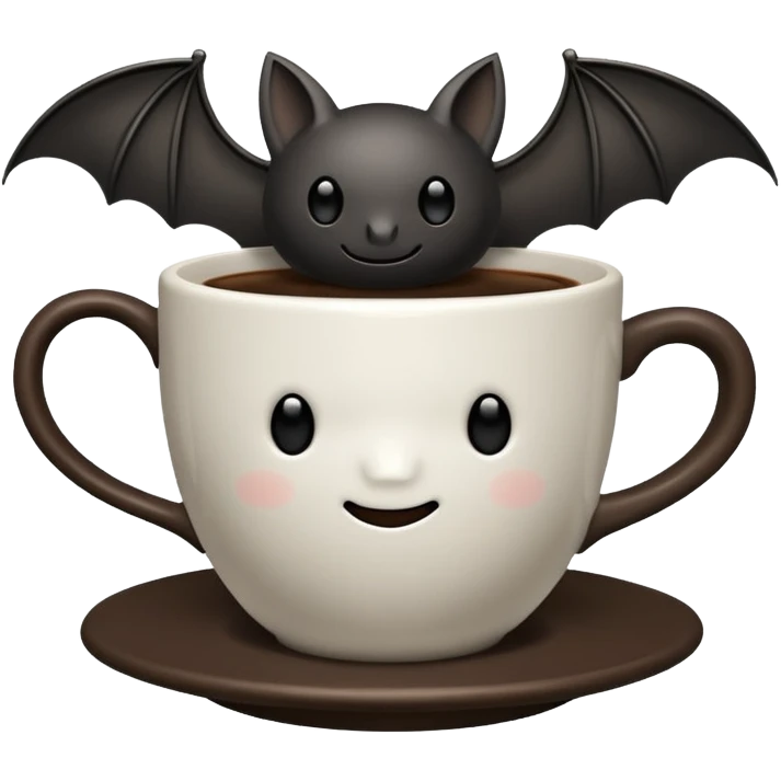 a steaming coffeecup with a bat sitting on it emoji