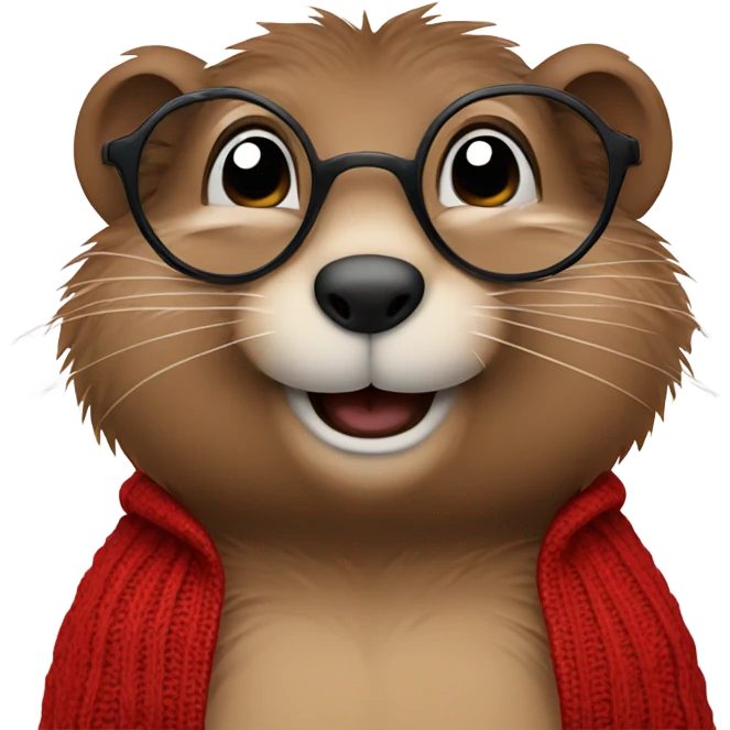 cute groundhog in a red sweater and glasses hands on side emoji