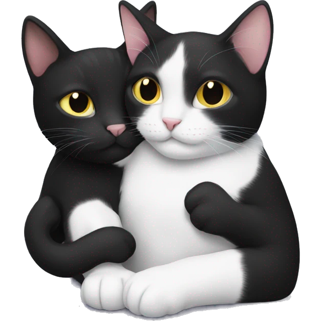 black and white cat cuddling with black cat emoji