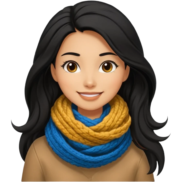 A black hair stylish woman in a long and knitted scarf, hair flowing in the winter breeze. emoji