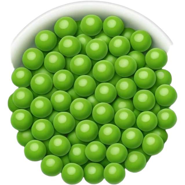 frozen peas, loose scatter, bright green, round, smooth, uniform, slightly frosted matte look, subtle color variation, no bowl or bag, soft lighting, emoji scale emoji