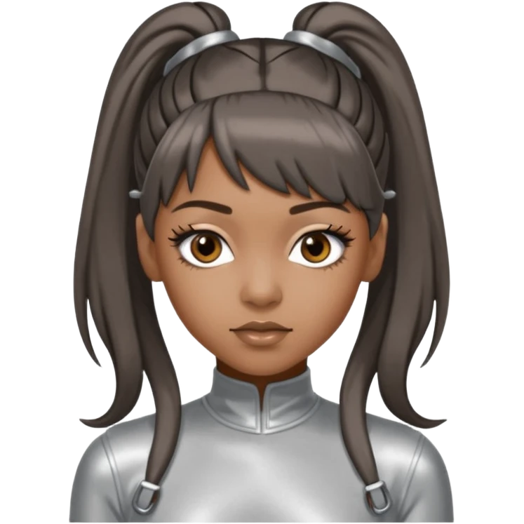 Left Eye from TLC with long dark brown ponytail hair, silver outfit emoji