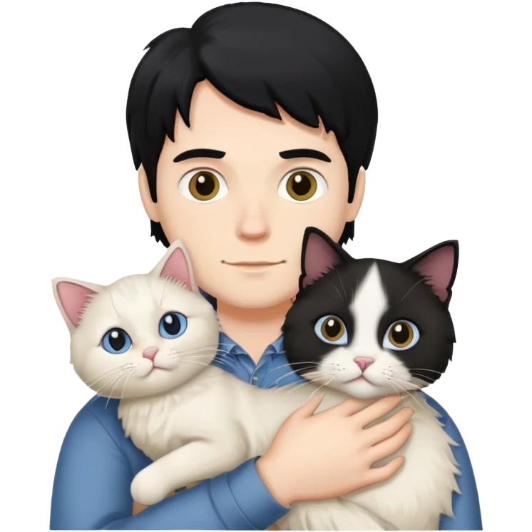 A black-haired white man holding a ragdoll cat emoji