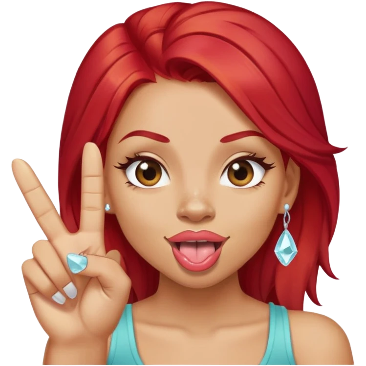 light skin girl with red hair, doing a wink and sticking her tongue out, doing rock hand sign and having crystal  emoji