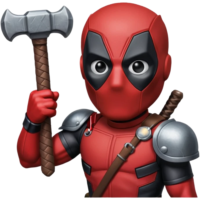 Deadpool holding thors hammer emoji