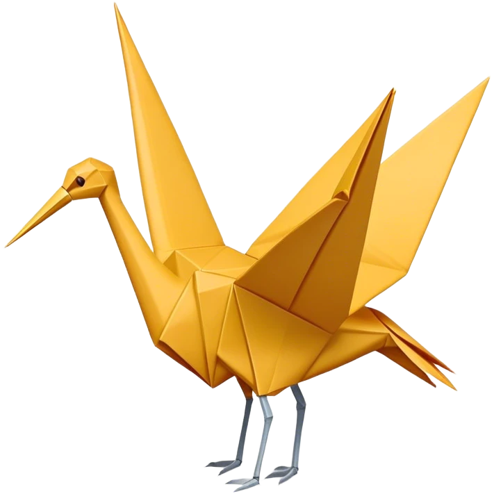 Cinematic Realistic Origami Crane Emoji, featuring a beautifully folded paper crane with crisp, delicate edges and intricate creases. The elegant structure casts soft shadows under warm, natural lighting, with a subtle texture of fine paper enhancing its serene and symbolic presence. emoji