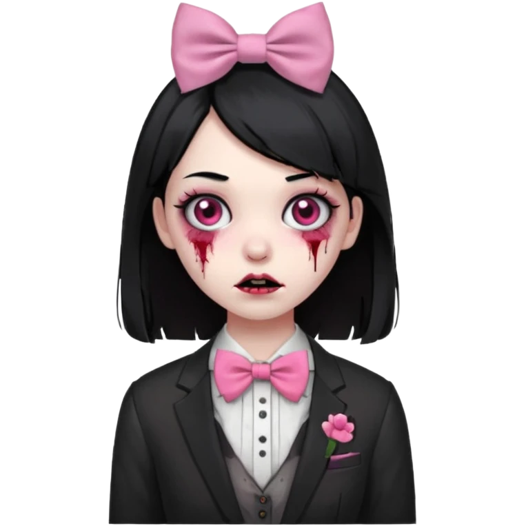 zombie girl, black hair with pink bow tie emoji