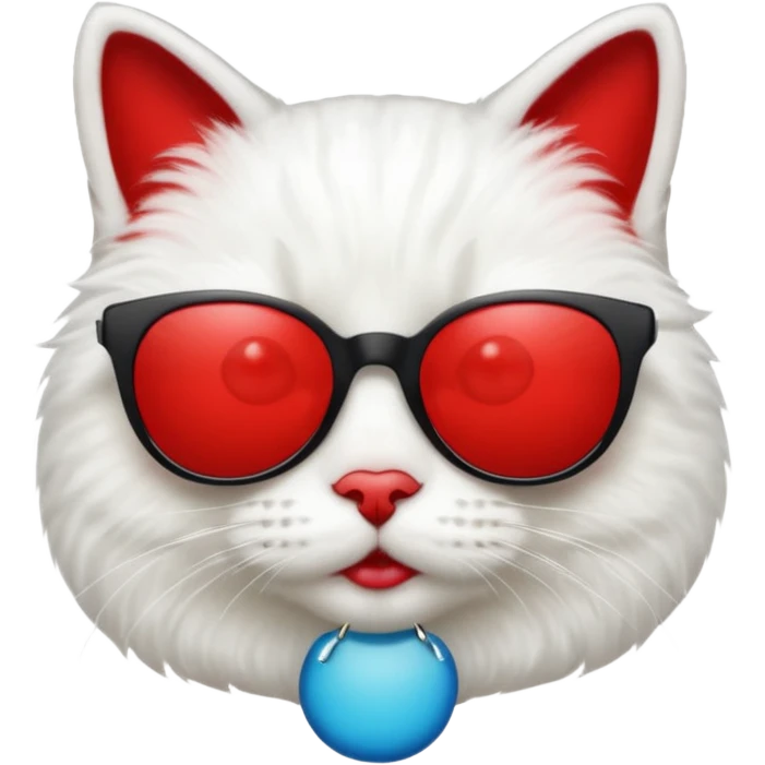  White Cat wearing sunglasses and lipstick  emoji