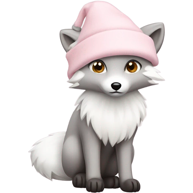 christmas arctic fox pale pink hat full body emoji