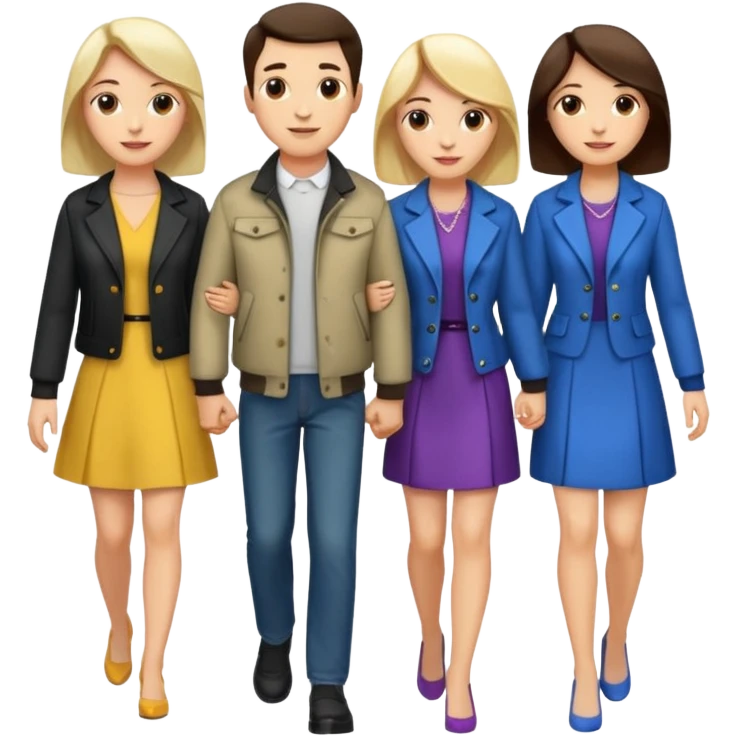 iOS emoji style - a men and 2 women - friends walking together

 emoji