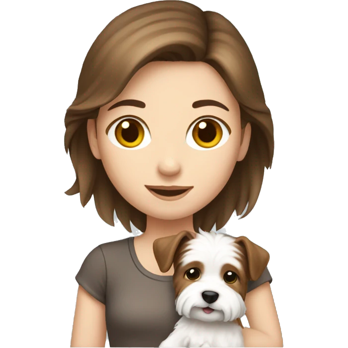 brown haired girl holding a westie puppy emoji