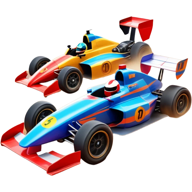 A sleek racing car and motorcycle speeding on a track, leaving a trail of dust behind. The scene captures the thrill of high-speed competition, with blurred motion and vibrant colors, highlighting the dynamic energy of motorsport. emoji
