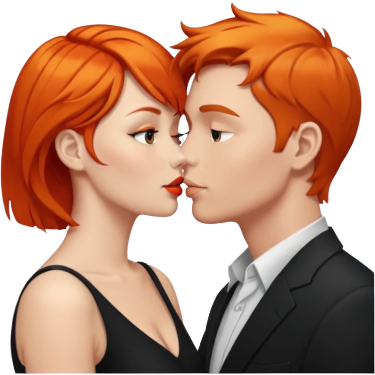 simulación de beso entre hombre blanco y pelo cagé con una mujer de pelo naranja emoji