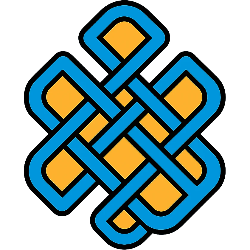 karma symbol, endless knot, intricate interwoven lines, spiritual, minimal color, balanced, icon-like emoji