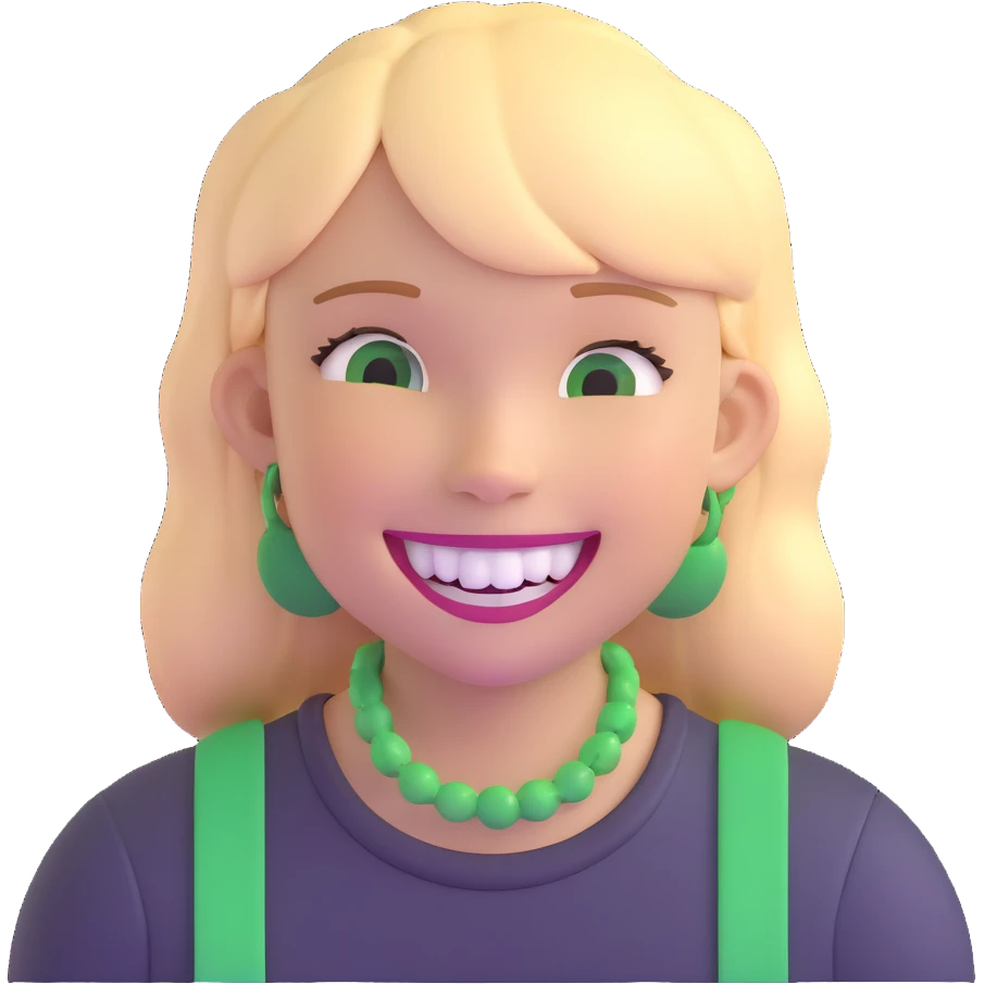 girl with green braces on her teeth smiling emoji
