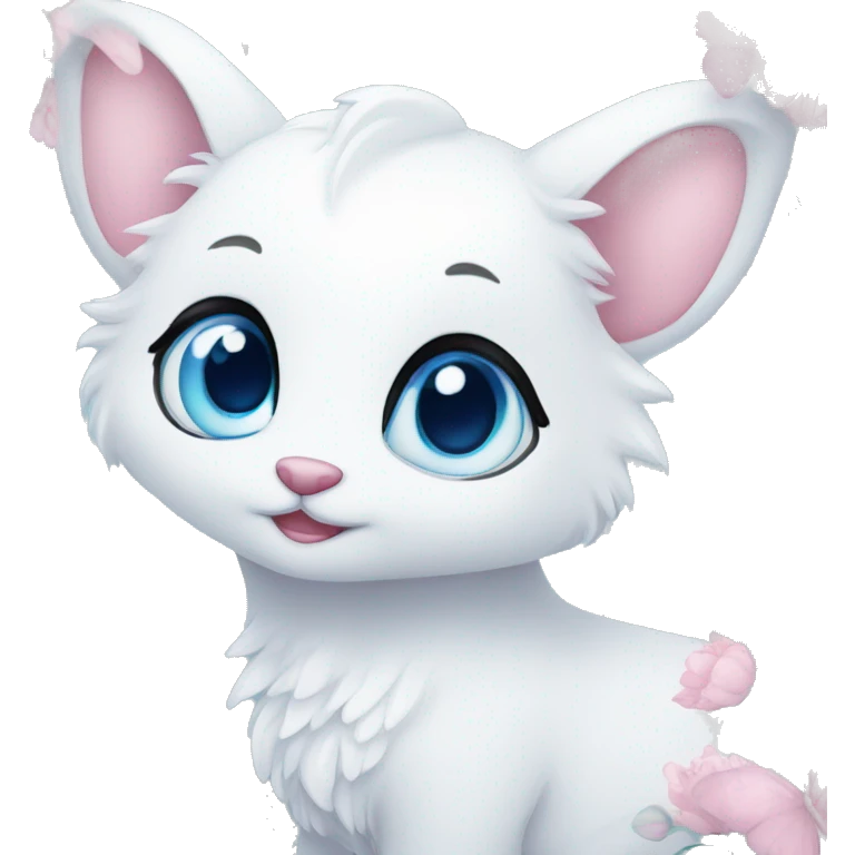Cute gorgeous ethereal white fantasy animal with blue eyes sona with flowers and butterflies emoji