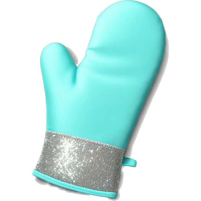 Realistic pastel tiffany blue and silver oven mitt with shiny glitter on it emoji