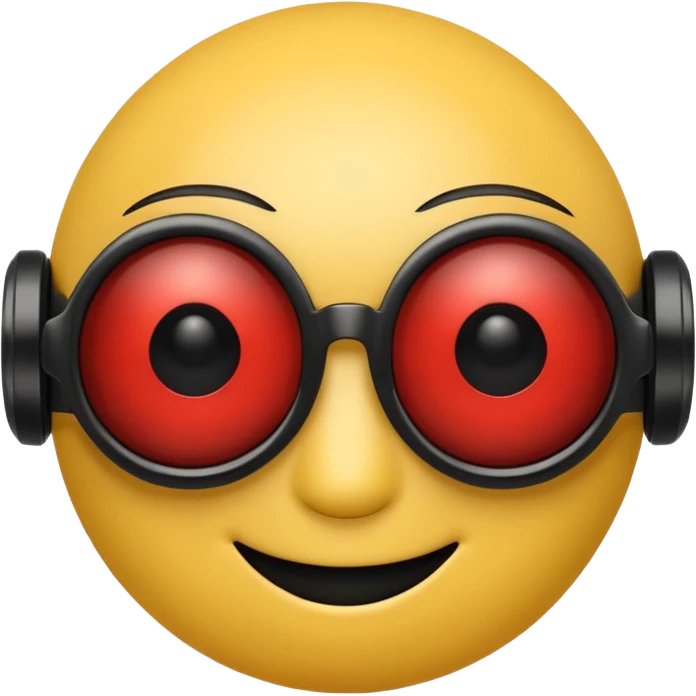 Yellow smiley face head with black sunglasses one of the eyes is a red robot eye  emoji