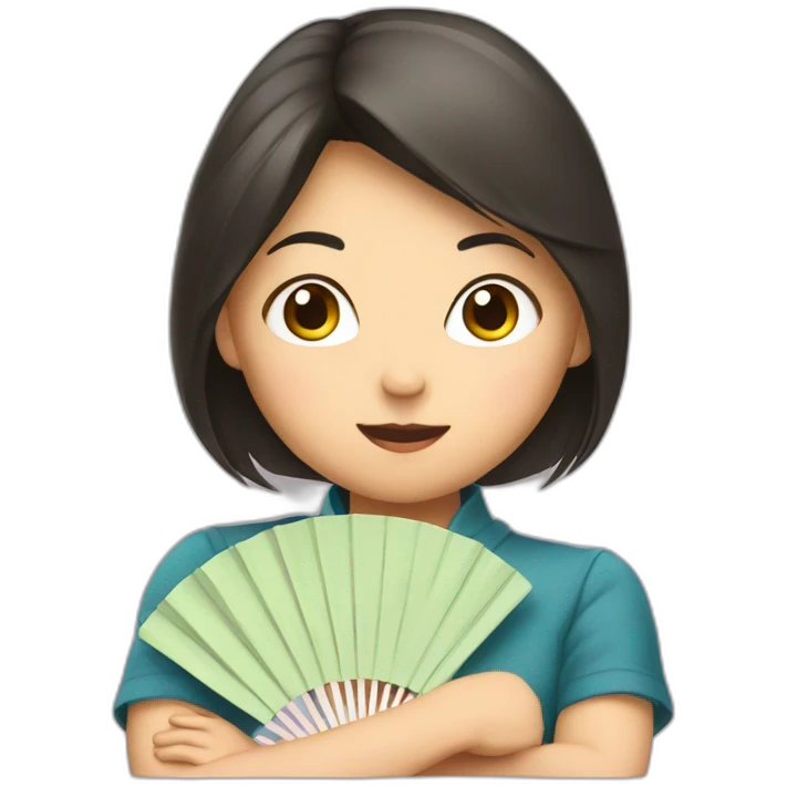 Female asian girl hiding behind a fan emoji