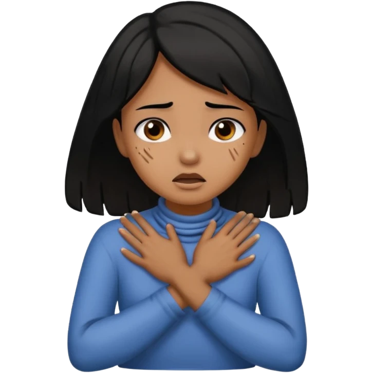 black hair brown skin girl chocking herself on her neck with her hands crossed around her neck  emoji