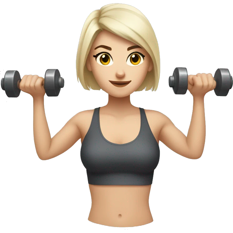 White Girl with dark short hair with dumbbells emoji