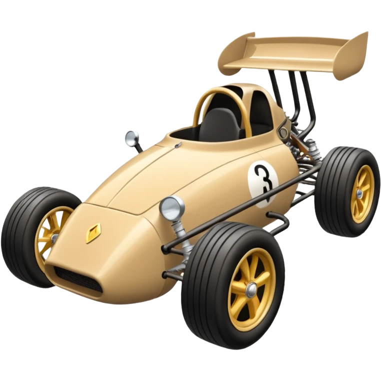 Special air-cooled three-cylinder race car whose frame and suspension is made of shopping cart material with a large gas tank, and rear spoiler, is being professionally steered/driven by a small black dragon  emoji