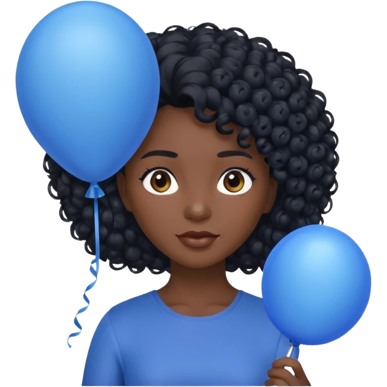 woman with curly black hair and dark face, holding blue balloon emoji