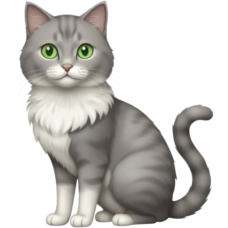 full body view of beautiful female grey cat with green eyes, white toes and white chest emoji